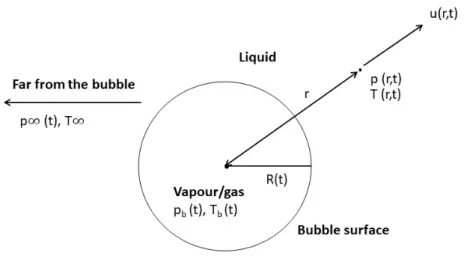 Figure 2.3: Schematic of a spherical bubble in an infinite liquid.