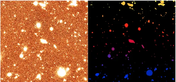 Figure 1.2. Segmentation of an HST image performed using a thresholding approach.