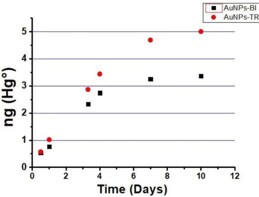 Figure 16 – Graphic depicting the adsorption behaviour towards the vapour Hg° during a  sampling