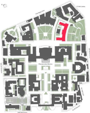 Fig. 4.2 Planimetria generale della città universitaria ed  individuazione dell'Istituto di Botanica.