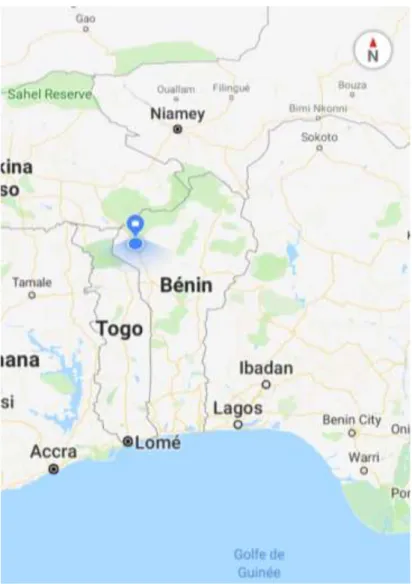 Fig.  1.  Carta  geografica  del  Benin  che  raffigura  la  posizione  di  Tanguièta  nel dipartimento dell’Antacora