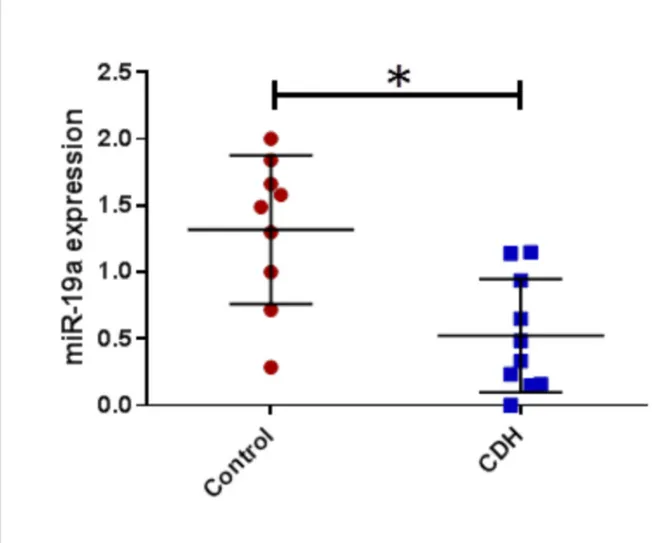 Figure e: miR19a in CDH vs controls 