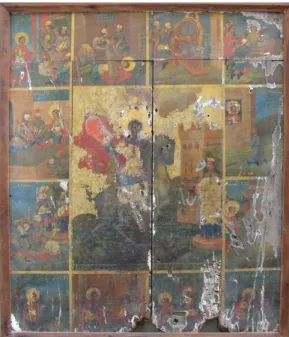 Figure 17  St George rescuing the princess and  the  servant  boy  and  scenes  of  his  life,  75x89,  Orthodox  Archbishopric,  Latakia,  unknown  iconographer, 19th