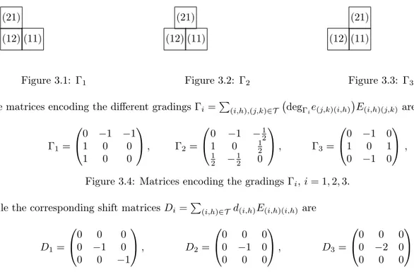 Figure 3.4: Matrices encoding the gradings Γ i , i = 1, 2, 3.