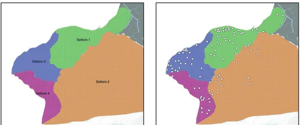 Fig. 15 - A. Suddivisione dell’area campione basata sull’estenzione dei bacini idrografici