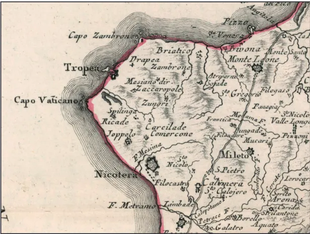 Fig. 38 - Stralcio della carta di A. Zatta del 1783 con la viabilità principale corrispondente al percorso 1.