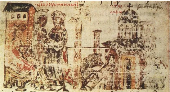Figura  05.  Cantiere  della  “Hagia  Sophia”.  Miniatura  n.  38  del  codice  “Cronaca  di 