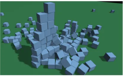 Figure 1.7. A screen snapshot of a realtime physics simulator performing a simulation of many cuboidal bodies