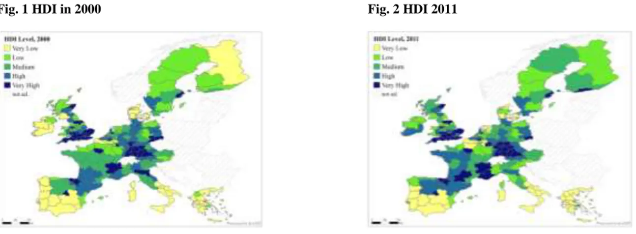 Fig. 1 HDI in 2000  Fig. 2 HDI 2011 