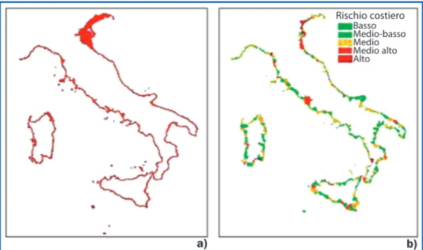 Figura 7.10: a) Area di RICE in Italia e b) Mappa del rischio