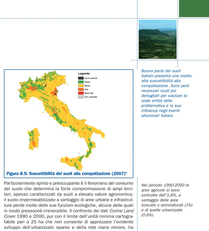 Figura 8.5: Suscettibilità dei suoli alla compattazione (2007) 5