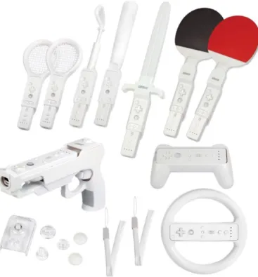 Fig.  7  Esempi  di  accessori  disponibili  per  la  console  Wii,  immagine  dal  sito  Wiiitalia,  http://www.wiitalia.it/2009/05/25/nuovi-accessori-compatibili-con-wii-motionplus-da-nitho/, 