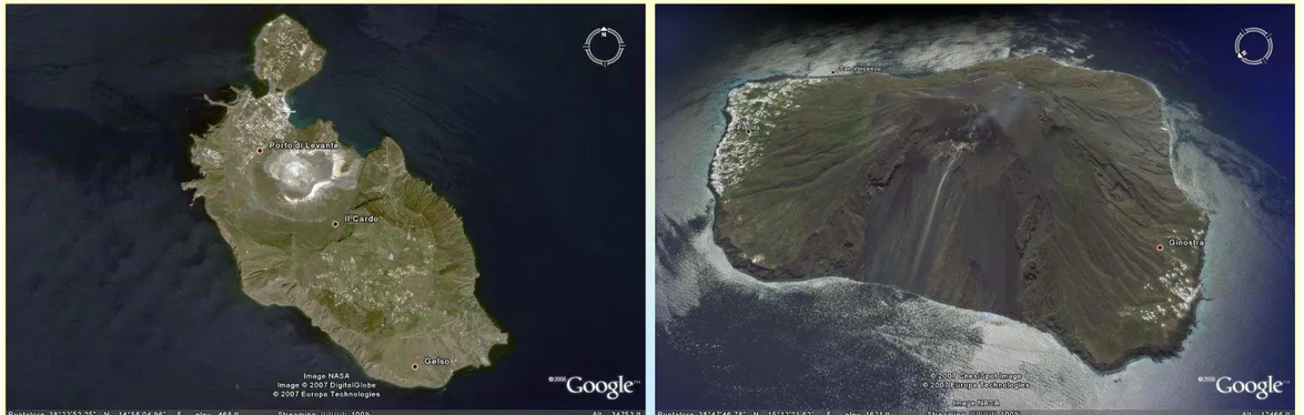 Fig. 4 - L’isola di Stromboli, con in  primo piano la Sciara del Fuoco  (grazie al cambio di orientamento,  oltre che di prospettiva), soggetta a 