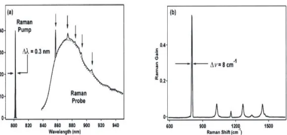 Figure 1.5: Left panel: a possible outcome of a Broadband Stimulated Raman Scattering