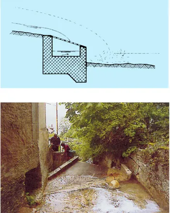 Figura 2.5 - Esempio di una presa d'acqua tirolese a gri- gri-glia orizzontale che preleva l'acqua per una piccola  cen-trale a Baulmes (VD).