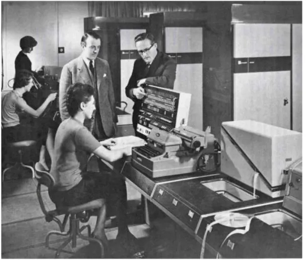 Fig. Sebastian de Ferranti and Tom Kilburn at the Atlas Console. 