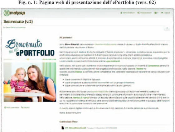 Fig. n. 1: Pagina web di presentazione dell’ePortfolio (vers. 02)