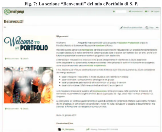 Fig. 7: La sezione “Benvenuti” del mio ePortfolio di S. P.