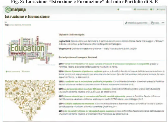 Fig. 8: La sezione “Istruzione e Formazione” del mio ePortfolio di S. P.