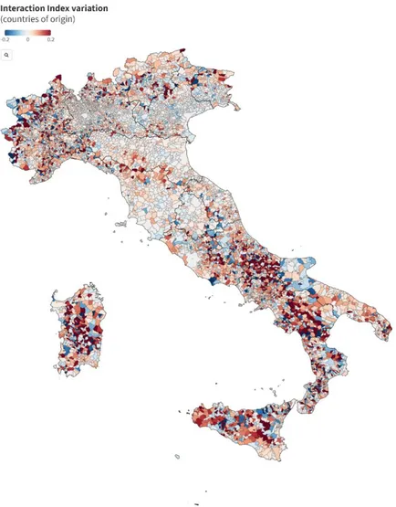 Figure 5. Variation in Interaction Index between 2011 and 2019 in Italian  municipalities - Elaboration on Istat data