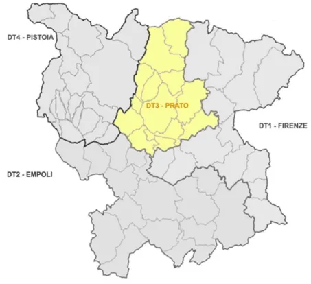 Fig. 8. Inquadramento del territorio gestito dalla DT3 di Prato, situazione 2018.   Fonte: elaborazione propria 