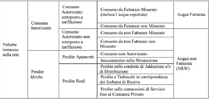 Tabella 3.2: Componenti del bilancio idrico secondo IWA (Fantozzi ed al. 2004)