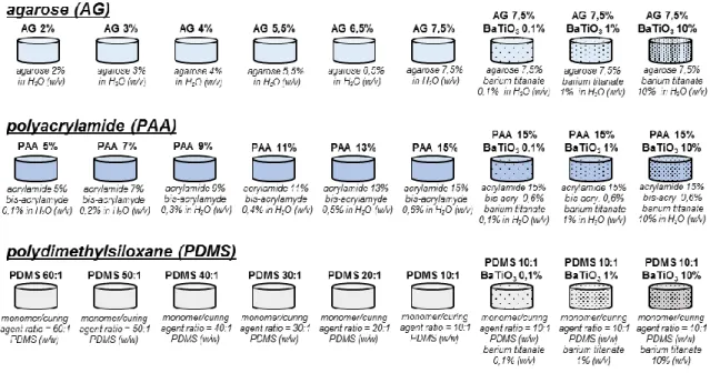 Figure 3.2. Schematic representation of material formulations used for preparing the different sample 