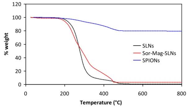 Figure 3.7 TGA evaluation of the amount of loaded magnetic nanoparticles.