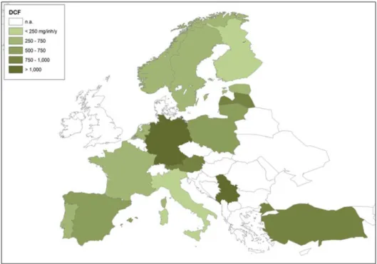 Fig. 5. European diclofenac consumption in mg per inhabitant per year. Modified from  Schröder et al
