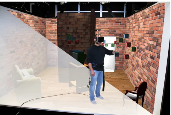 Figure 5.11: Showing the overlay of the virtual scenario on the physical space where the user is moving.