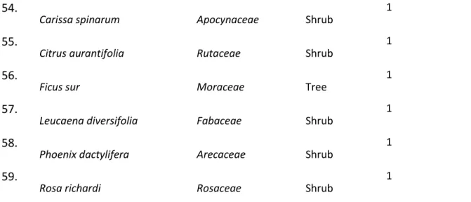 Table 4.3: List of herbaceous plant species with name, botanical family, growth habit and abundance  (total number of individuals) found in homegarden agroforestry systems in five villages of the Amhara  region, Ethiopia 