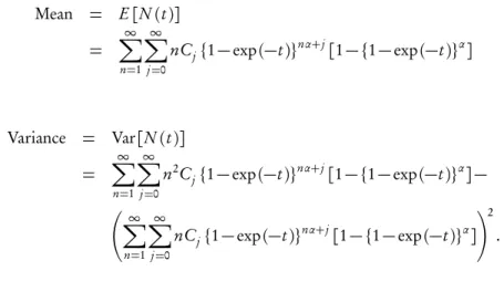 Table 1 gives the generalized exponential count model probabilities for different val- val-ues of α at t = 1,2