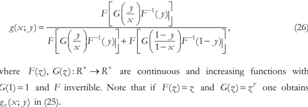 Fig. 1 – Plots of  ( ; ) g x y   as  x varies in (0,1). The values of y from the bottom curve to the top curve 