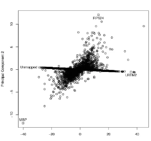 Figure 4 – Functional principal components analysis loadings plot. Two functional principal components capture 99.9% of the observed variation in the fitted mean curves for each gene