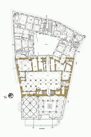 Fig. 1 - Pianta del piano terra di Palazzo Vecchio, con evidenziata l’area del  Cortile della Dogana.