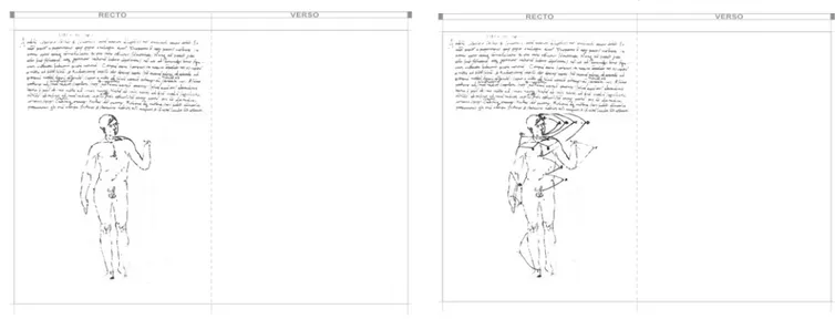 Fig. 2a.  In ordine di lettura le  prime quattro fasi nella stesura  del disegno dell’uomo vitruviano  nel Vitruvio Ferrarese
