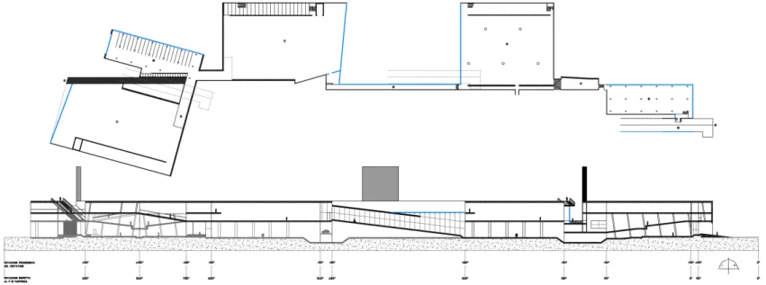 Fig. 15. Pianta e sezione srotolata del Guggenheim Museum, New York. Tratto dalla tesi di laurea triennale di Andrea Reggi, relatore Anna Barbara, Politecnico di Milano, 2009.