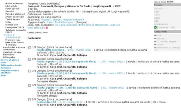 Fig.  13.  Esempio  della  schermata  relativa  all’Unità  archivistica  “Casa Prof. Ceccarelli”.