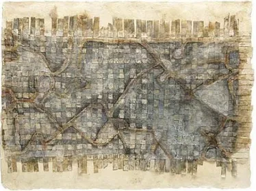 Figura 9: Planos de Juchitan, 1990, técnica mixta sobre amate tejido,  78 x 58 cm. 