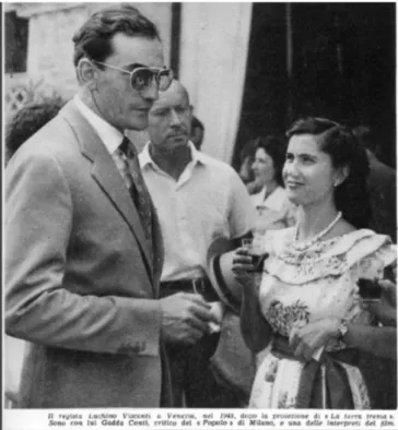 Figure 2. Visconti and one of the Giammona sisters at the Venice premiere of La terra trema (from Viazzi 1949) This paternalistic concern with the supposed out-of-placeness of the non-professional, and the simultaneous attraction of that for cinephiles and