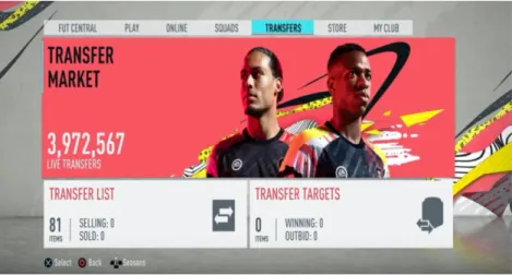 Figura 3. Foto del menù di Ultimate Team su FIFA 20 scattata da un utente anonimo nel mese di dicembre 2019