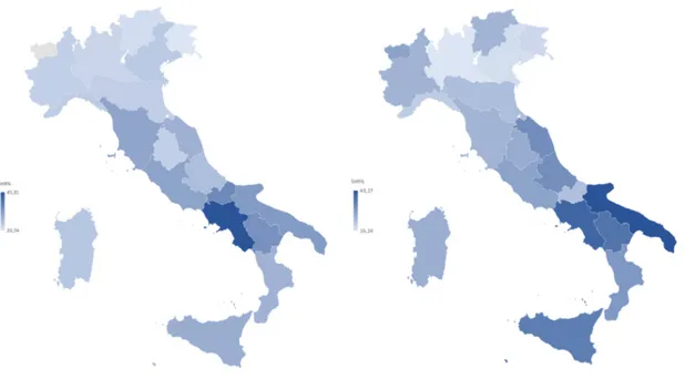 Fig. 9 L’amica geniale, share regionale (escl. Valle d’Aosta, 5,6%). Fig. 10 Io non mi arrendo, share regionale.