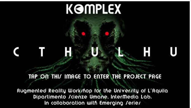 Figura 4. Locandina digitale di Cthulhu e del workshop in AR tenutosi presso il Dipartimento di Scienze Umane dell’Università dell’Aquila.