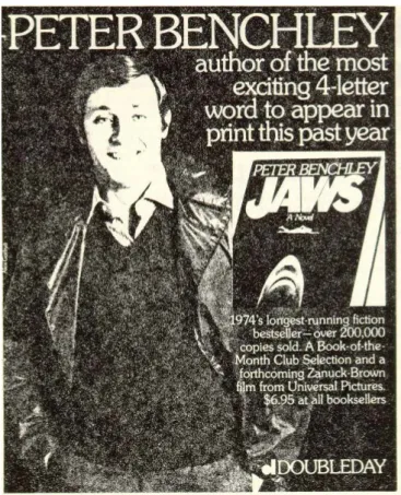Fig. 2 | 1974. Un’inserzione pubblicitaria di “Doubleday” che sottoline il successo del libro e annuncia l’arrivo imminente del ﬁ lm
