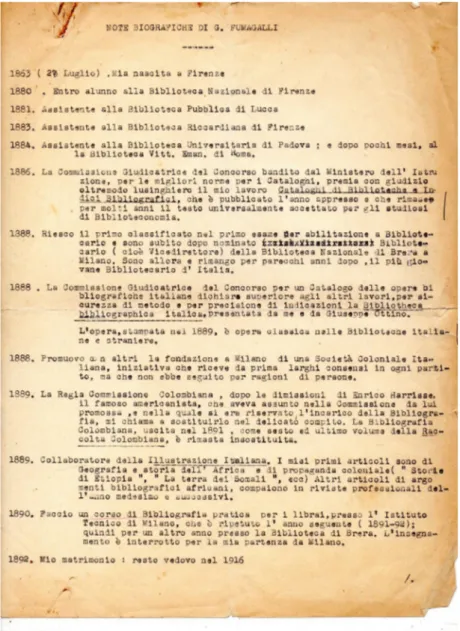 Fig. 5. Dattiloscritto del curriculum di Giuseppe Fumagalli (Archivio storico AIB, A.II.4, fasc