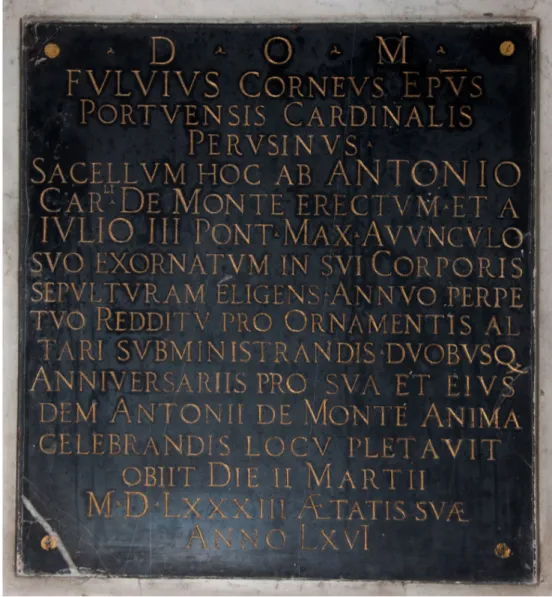 Fig. 18. Roma, Chiesa di San Pietro in Montorio, epigrafe di Fulvio Giulio della Corgna