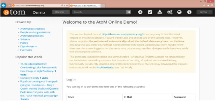 Fig. 2. Home di AtoM software