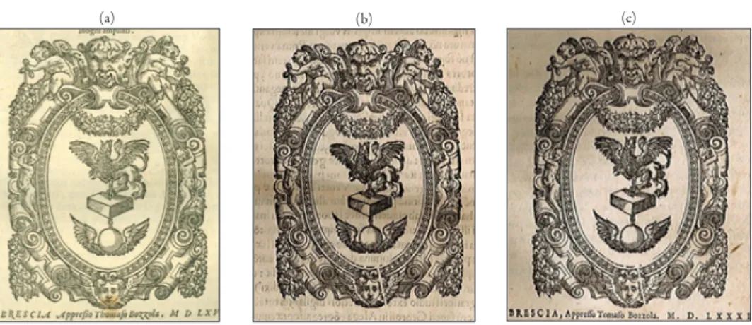 Fig. 3: Marche tipografiche apposte ai frontespizi delle edizioni di Girolamo Cattaneo