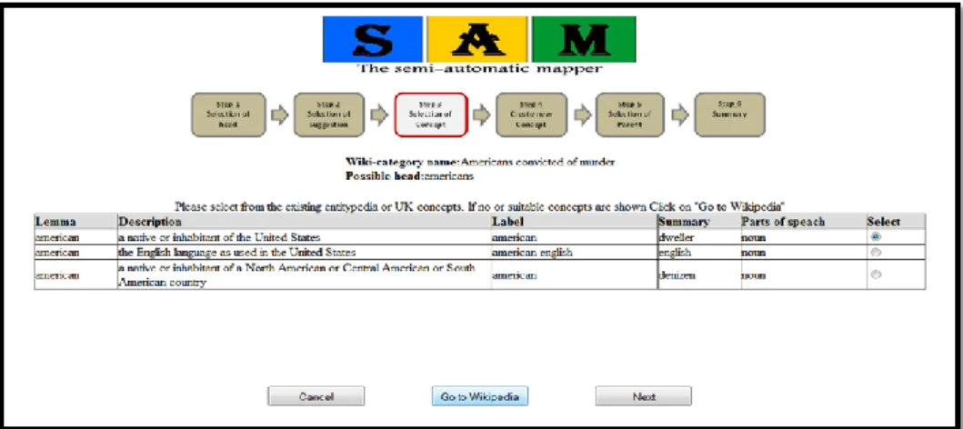 Fig. 4 – A snapshot of the SAM interface 