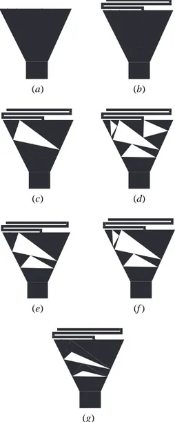 Fig. 5. Three-band hybrid prefractal antenna - VSWR values in correspon- correspon-dence with the geometries in Fig